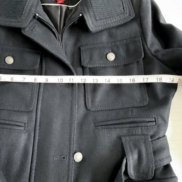 Esprit Outwear Trench Wool Single breasted Coat Overcoat Pockets Black S Small - Picture 10 of 16